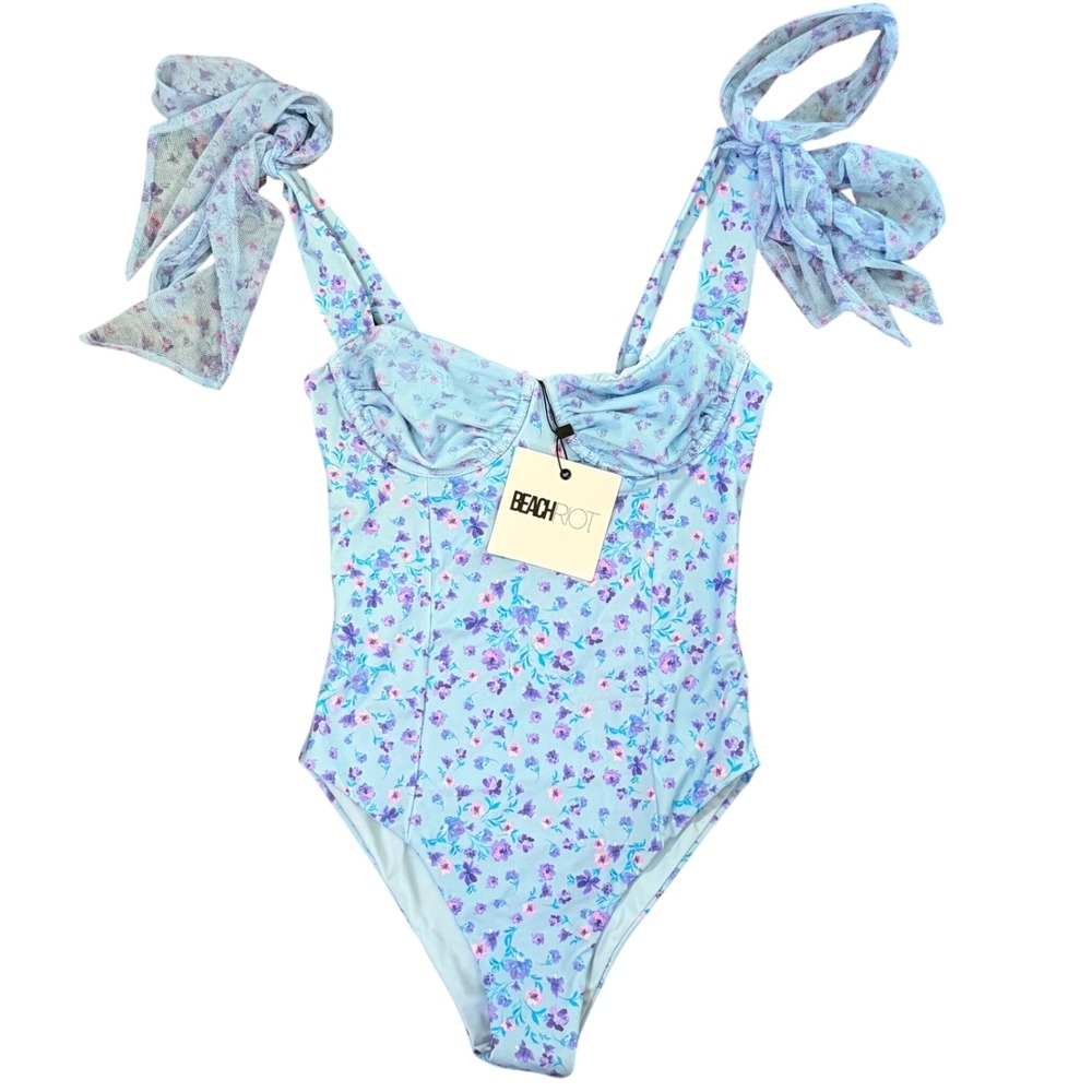 Beach Riot Celine One Piece Swimsuit Island Pink Floral Underwire XL Beach